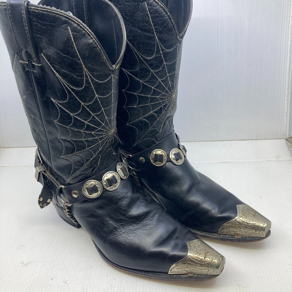 Vtg DURANGO western cowboy rockabilly harness metal tips cobweb mens sz 10 1/2EE - Picture 1 of 13